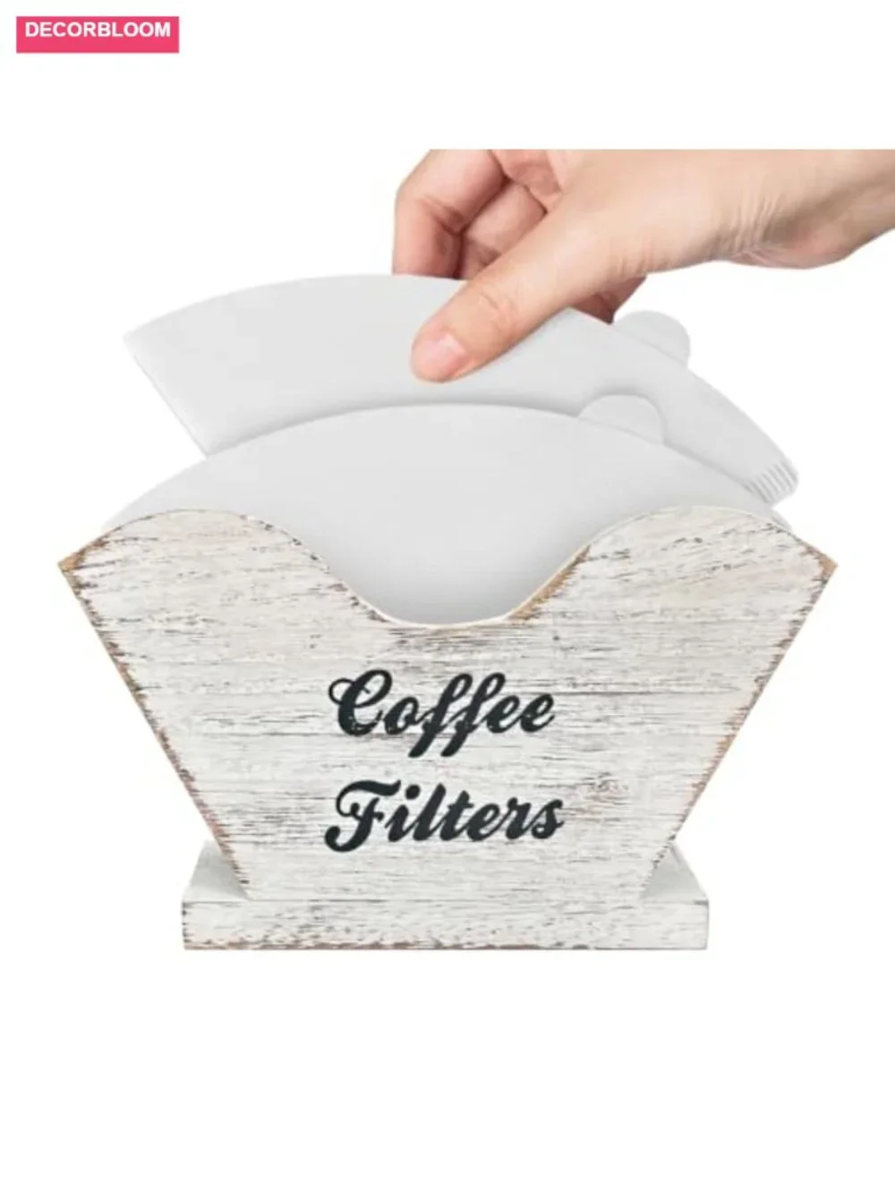 Vintage White Rustic Wood Coffee Filter Holder for #4 Cone